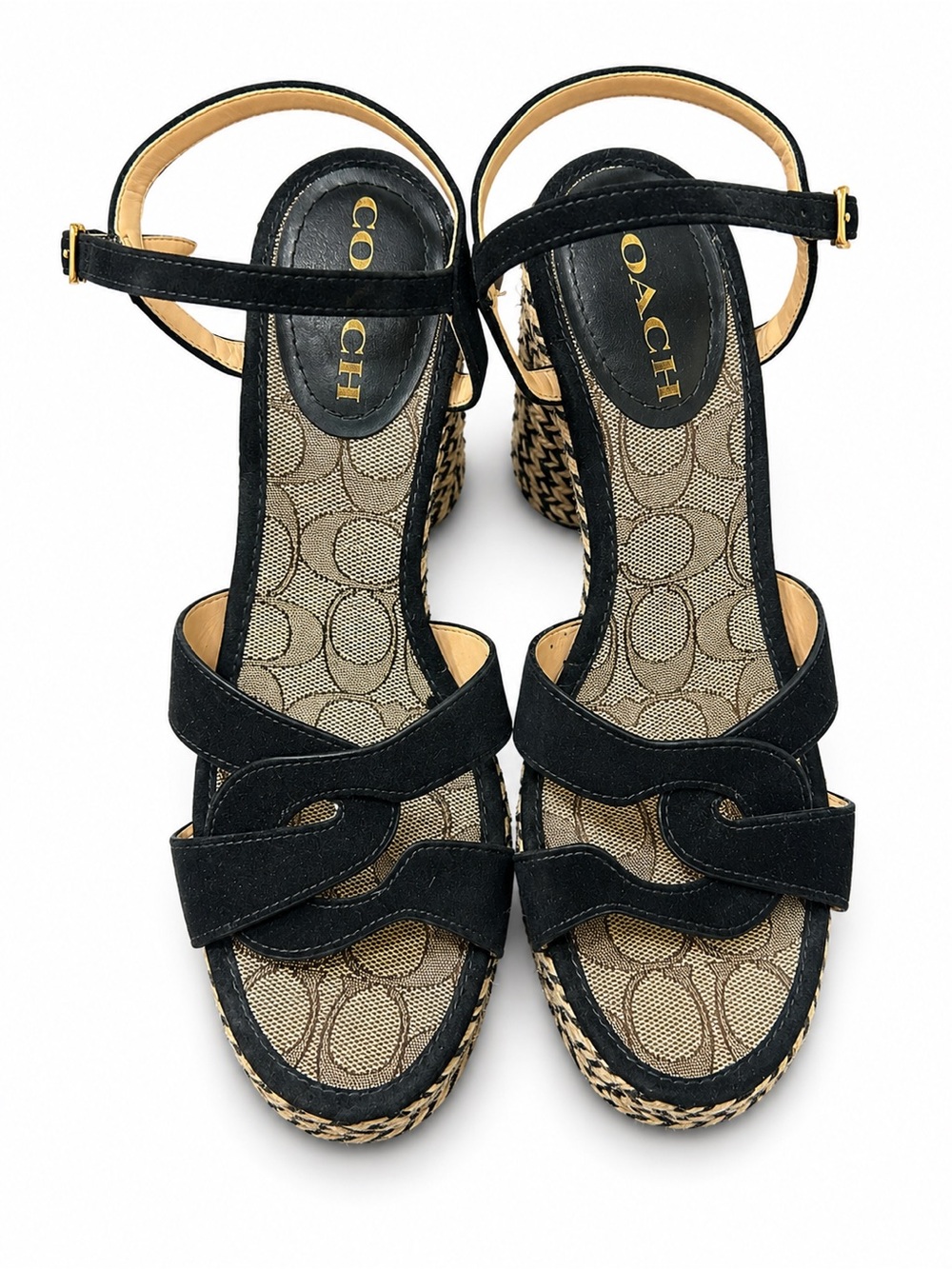 Coach Black Signature Platform Heels Sandals Size 8